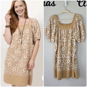 Sister Mary Solana‎ Floral Embroidered Tan and White Dress Size XS